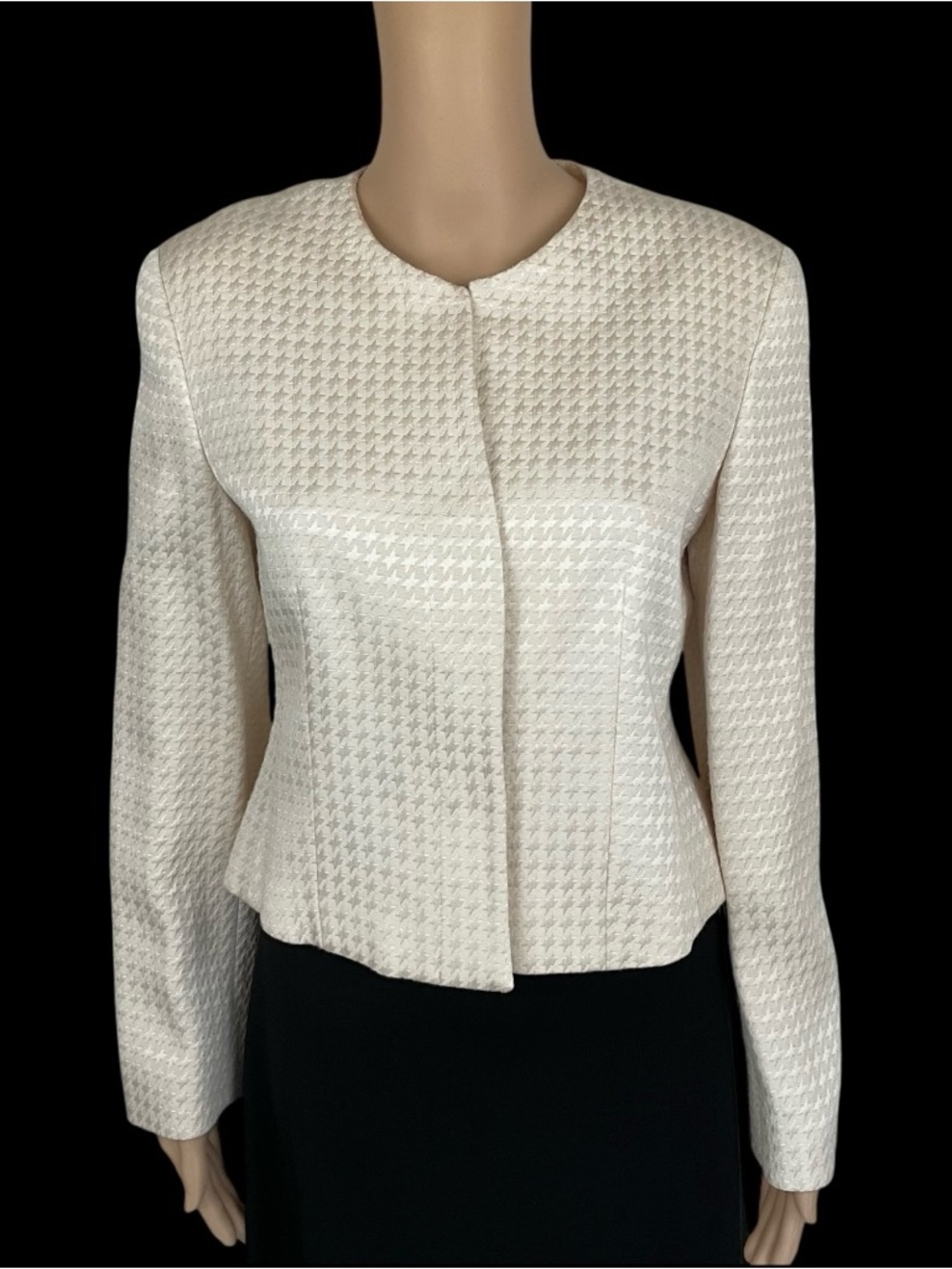 Ivory Cotton Blend Collarless Blazer Jacket Long Sleeve Size M Italy